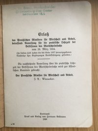 Anweisung für die praktische Lehrzeit der Beflissenen des Markscheidefachs, 1934..